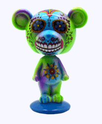 Blue/Green Day of the Dead Bear Bobblehead